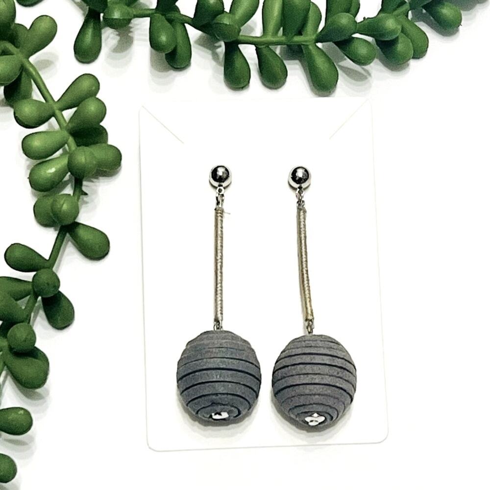 Suede & Thread Wrapped Dangle Earrings 3" Gray Silver